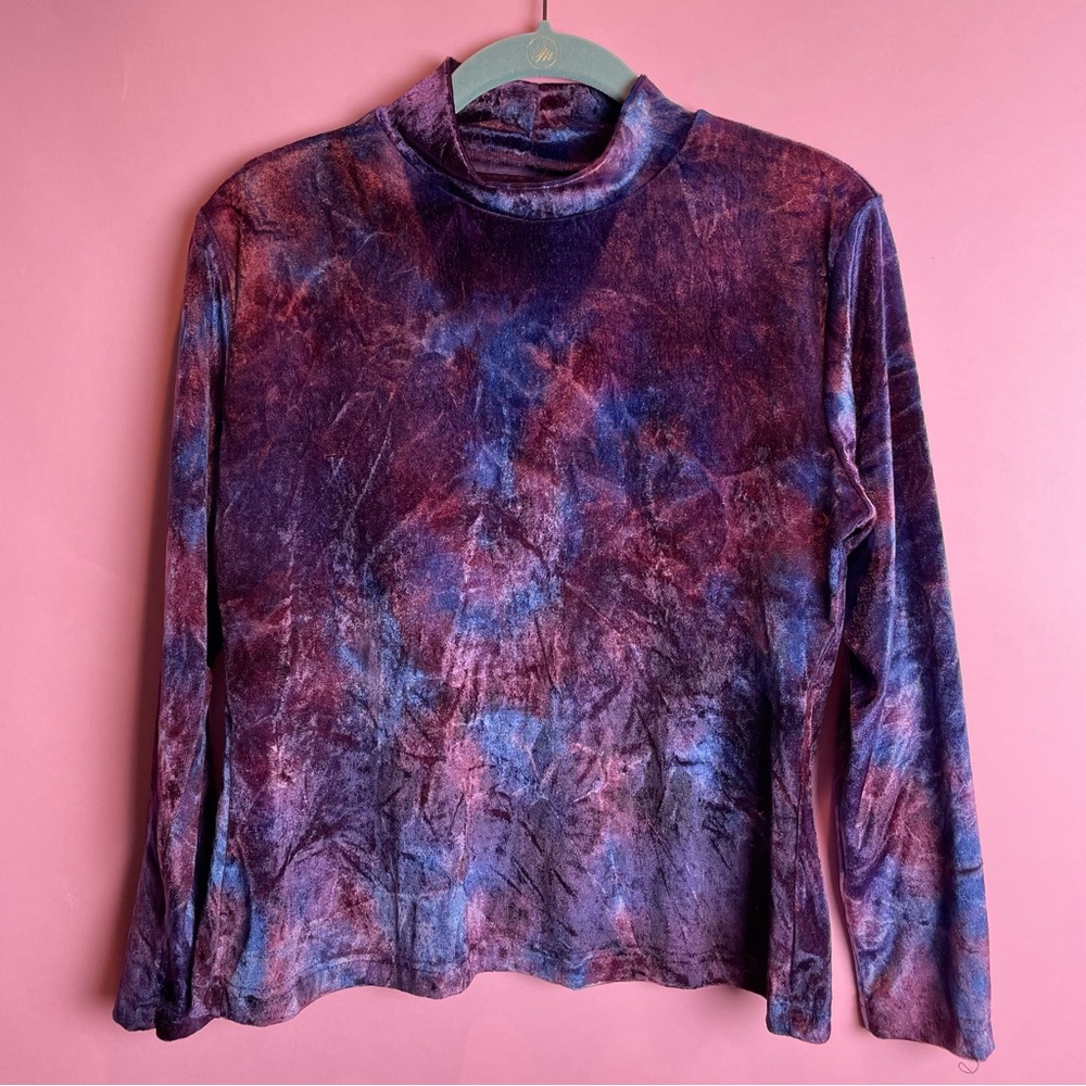 Vintage Purple Tie Dye Crushed Velvet Long Sleeve Top Plus Size
